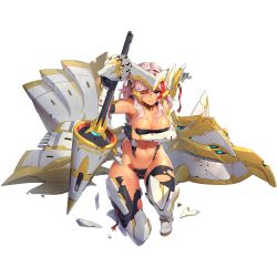 Rule 34 | 1girl, armor, armored boots, armored gloves, armpits, bare shoulders, battle damage, bikini armor, black bra, black gloves, black thighhighs, blue eyes, blush, boots, bra, breasts, broken, broken armor, broken shield, broken weapon, broken wires, cleavage, covering privates, covering breasts, defeat, detached collar, elbow gloves, full body, game cg, gloves, half gloves, high heel boots, high heels, highres, holding, holding polearm, holding weapon, huge weapon, injury, jetpack, knee boots, knee guards, lance, lancer mina, large breasts, last origin, linea alba, looking at viewer, mar10, mechanical wings, multicolored hair, navel, official alternate costume, official art, one eye closed, on one knee, pink hair, polearm, shield, skindentation, slingshot swimsuit, solo, streaked hair, swimsuit, tachi-e, tears, thigh boots, thighhighs, torn bra, torn clothes, torn thighhighs, transparent background, two-tone hair, underwear, weapon, white armor, wings, wire