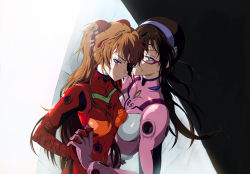 Rule 34 | &gt;:|, 10s, 2girls, :|, annoyed, arm around waist, asymmetrical docking, backlighting, bandages, black hair, blue eyes, blue hairband, blush, bodysuit, breast press, breasts, brown hair, closed mouth, day, dutch angle, evangelion: 3.0 you can (not) redo, eyepatch, from side, glasses, gloves, grin, hair ornament, hairband, hairclip, hairpods, half-closed eyes, hand on another&#039;s head, hand on another&#039;s hip, headgear, highres, holding hands, hug, interface headset, interlocked fingers, long hair, makinami mari illustrious, medium breasts, multiple girls, neon genesis evangelion, outdoors, patch, pilot suit, plugsuit, profile, rebuild of evangelion, red-framed eyewear, shade, shiika sadamasa, skin tight, skinny, small breasts, smile, souryuu asuka langley, standing, sunlight, tape, turtleneck, upper body, v-shaped eyebrows, very long hair, yuri