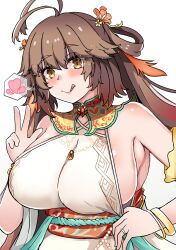 Rule 34 | 1girl, :p, antenna hair, bare shoulders, beckoning, blush, bracelet, breasts, brown hair, clothes pull, girls&#039; frontline, glowing, glowing eyes, gradient hair, heart, highres, jewelry, large breasts, long hair, looking at viewer, lsheng, m14 (dance of the clouds) (girls&#039; frontline), m14 (girls&#039; frontline), multicolored hair, official alternate costume, pulled by self, ring, sideboob, solo, spoken heart, tongue, tongue out, twintails, upper body, v, very long hair, wedding ring, yellow eyes