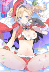 Rule 34 | 10s, 1girl, :q, bad id, bad pixiv id, blonde hair, blue eyes, breasts, cape, censored, clarisse (granblue fantasy), gloves, granblue fantasy, medium breasts, midriff, mosaic censoring, navel, nipples, pussy, snow, solo, tajima ryuushi, tongue, tongue out, twintails, zeta (granblue fantasy)