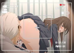 Rule 34 | age difference, ass, bad id, bad pixiv id, blush, brown eyes, brown hair, censored, commentary request, cunnilingus, doctor, facial hair, food print, glasses, ichigo 100 percent, kosokosomaru (higashi taishi), mosaic censoring, old, old man, open mouth, oral, panties, panty pull, print panties, school uniform, serafuku, strawberry panties, strawberry print, stubble, toujou aya, underwear, white hair