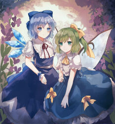 Rule 34 | 2girls, absurdres, blue bow, blue dress, blue eyes, blue hair, blue skirt, blue vest, blush, bow, cirno, closed mouth, collared shirt, commentary request, commission, daiyousei, dress, fairy, fairy wings, frilled sleeves, frills, green eyes, green hair, hair between eyes, hair bow, highres, ice, ice wings, koto (shiberia39), long hair, multiple girls, second-party source, shirt, short hair, short sleeves, side ponytail, skeb commission, skirt, smile, touhou, vest, white shirt, wings