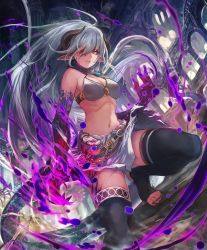 Rule 34 | 1girl, artist request, black nails, black sclera, black skin, claws, colored sclera, colored skin, cracked skin, cygames, demon girl, demon horns, demon tail, horns, kneeling, long hair, looking at viewer, multicolored skin, nail polish, official art, one eye covered, pointy ears, red eyes, revealing clothes, ruins, safira synthetic beast, shadowverse, shingeki no bahamut, slit pupils, stirrup legwear, tail, thighhighs, toeless legwear, torn clothes, veins, white hair