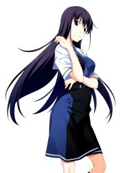 Rule 34 | absurdres, breasts, from side, front wing, game cg, grisaia (series), grisaia no kajitsu, highres, large breasts, long hair, long skirt, looking at viewer, multicolored hair, necktie, official art, purple hair, red eyes, sakaki yumiko, sideboob, skirt, streaked hair, transparent background, uniform, watanabe akio