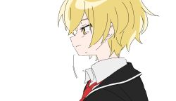 Rule 34 | 1boy, black jacket, blonde hair, collared shirt, commentary, jacket, limbus company, male focus, name (oiuio), necktie, profile, project moon, shirt, short hair, simple background, sinclair (project moon), tearing up, tears, white background, white shirt, yellow eyes
