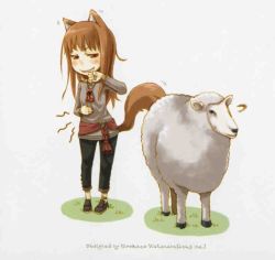 Rule 34 | 00s, 1girl, animal ears, ayakura juu, holo, jpeg artifacts, novel illustration, official art, scan, sheep, solo, spice and wolf, tail, wolf ears, wolf tail