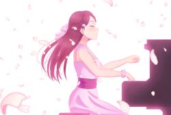 Rule 34 | 1girl, absurdres, artist name, artist request, bare shoulders, blush, breasts, chain, closed eyes, collarbone, dress, female focus, floating hair, hair between eyes, hair ornament, hair ribbon, hairclip, half updo, highres, instrument, jewelry, long hair, looking at viewer, love live!, love live! school idol festival, love live! sunshine!!, miniskirt, necklace, on chair, parted lips, pearl necklace, petals, piano, pink dress, pink petals, pink ribbon, pink scrunchie, pink skirt, plaid, plaid dress, plaid skirt, pleated, pleated dress, pleated skirt, polka dot, polka dot scrunchie, red hair, ribbon, sakurauchi riko, sash, scrunchie, sitting, skirt, sleeveless, sleeveless dress, smile, solo, white background, wrist scrunchie