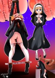 Rule 34 | 1boy, 1girl, absurdres, ass, blonde hair, blood, blue eyes, blush, chimidoloid, clothes pull, corpse, cum, doggystyle, guro, hetero, highres, impaled, nun, open mouth, original, panties, panty pull, pantyhose, pantyhose pull, pee, rape, sex, sex from behind, short hair, smile, snuff, stake, underwear, white panties, white pantyhose
