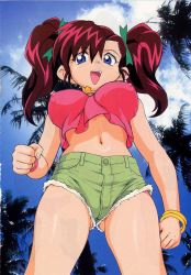 Rule 34 | 1girl, artist request, bakusou kyoudai let&#039;s &amp; go!!, bakusou kyoudai let&#039;s &amp; go!! max, breasts, female focus, genka ichien, hair ornament, hair ribbon, large breasts, long hair, looking at viewer, oogami marina, ribbon, scan, short shorts, shorts, smile, solo, twintails