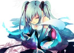 Rule 34 | 1girl, aqua eyes, aqua hair, belt, breasts, cleavage, domco, female focus, hatsune miku, hatsune miku (append), long hair, md5 mismatch, medium breasts, necktie, solo, twintails, very long hair, vocaloid, vocaloid append, white background