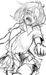 Rule 34 | 1girl, angry, blush, doodle, female focus, hatching (texture), highres, itoshiki eru, looking at viewer, monochrome, open mouth, original, shirt, sketch, sweat, teeth, tongue, white background