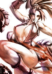 Rule 34 | 1girl, breasts, chucheeness, fatal fury, highres, large breasts, ponytail, shiranui mai, solo
