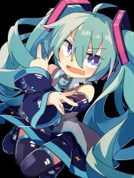 Rule 34 | 1girl, amakoke, aqua eyes, bad id, bad pixiv id, boots, detached sleeves, double v, green hair, hatsune miku, headphones, headset, highres, long hair, necktie, skirt, solo, thigh boots, thighhighs, twintails, v, very long hair, vocaloid