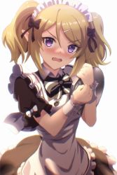 Rule 34 | blonde hair, blush, chloe (princess connect!), elf, highres, looking at viewer, maid, okg, open mouth, pointy ears, princess connect!, purple eyes, twintails