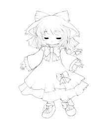 Rule 34 | 1girl, animal ears, bow, cat ears, cat tail, closed eyes, greyscale, hair bow, highres, lineart, monochrome, original, ribbon, smile, solo, tail, transparent background, yume shokunin