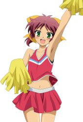 Rule 34 | 1girl, absurdres, armpits, baka to test to shoukanjuu, cheerleader, extraction, flat chest, green eyes, highres, ponytail, red hair, shimada minami, solo, transparent background, vector trace