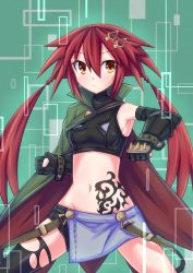 Rule 34 | 1girl, blush, four goddesses online: cyber dimension neptune, hair ornament, hairclip, hechima-bushi, highres, long hair, looking at viewer, neptune (series), red hair, smile, solo, tattoo, tennouboshi uzume, twintails