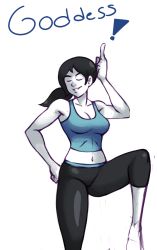 Rule 34 | 1girl, barefoot, black hair, breasts, capri pants, colored skin, closed eyes, long hair, midriff, nintendo, pants, ponytail, shining dazzler, solo, spandex, tank top, white skin, wii fit, wii fit trainer, wii fit trainer (female)