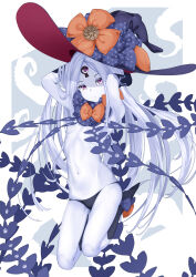 Rule 34 | 1girl, abigail williams (fate), abigail williams (third ascension) (fate), absurdres, armpits, arms behind head, arms up, bare shoulders, black bow, black hat, black panties, blush, bow, breasts, colored skin, fate/grand order, fate (series), forehead, hair bow, hat, highres, keyhole, long hair, looking at viewer, navel, orange bow, panties, parted bangs, purple eyes, small breasts, solo, thighs, third eye, underwear, white hair, white skin, witch hat, yamachi (xadp7533)