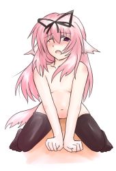 Rule 34 | 1girl, animal ears, black thighhighs, blush, bow, breasts, cowgirl position, dog ears, girl on top, hair bow, hair ribbon, nude, original, ribbon, sakuragi rian, sex, small breasts, solo, straddling, tail, tears, thighhighs, thighs, wince