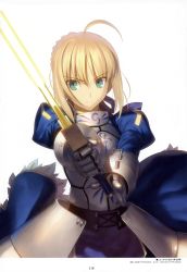 Rule 34 | 1girl, absurdres, ahoge, armor, armored dress, artoria pendragon (all), artoria pendragon (fate), blonde hair, breastplate, dress, excalibur (fate/stay night), fate/zero, fate (series), faulds, frown, gauntlets, glowing, glowing weapon, green eyes, highres, holding, official art, puffy sleeves, saber (fate), serious, short hair, simple background, solo, sword, takeuchi takashi, weapon, white background