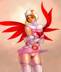 Rule 34 | 1girl, boots, cape, covered erect nipples, female focus, gatchaman, gloves, green eyes, helmet, jun the swan, panties, simple background, solo, tatsunoko production, thick thighs, thigh boots, thighhighs, thighs, underwear, visor, zen and retro