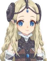 1girl blonde_hair blue_eyes chain commentary_request detached_sleeves flat_chest forehead_jewel long_hair lowres matsudo_aya oekaki original pointy_ears smile solo upper_body