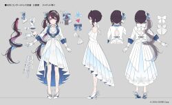 Rule 34 | 1girl, artist request, azki (5th costume) (hololive), azki (hololive), blue bow, blue hair, bow, braid, brown hair, character sheet, choker, choppy bangs, dress, drill hair, full body, gloves, gradient hair, grey background, highres, hololive, jacket, jewelry, multicolored hair, official art, pantyhose, pink eyes, pink hair, ring, second-party source, sidelocks, tiara, virtual youtuber, white choker, white dress, white footwear, white gloves, white hair, white jacket, white pantyhose