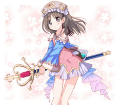 Rule 34 | 1girl, atelier (series), atelier totori, bare shoulders, brown hair, detached sleeves, female focus, hat, minami (colorful palette), ribbon, skirt, smile, solo, staff, totooria helmold