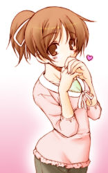 1girl brown_eyes brown_hair casual female_focus highres hirasawa_ui k-on! nishizaki_eimu ponytail short_hair solo