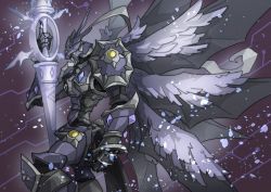 Rule 34 | armor, digimon, dukemon chaos mode, highres, lance, multiple wings, polearm, weapon, wings, yellow eyes