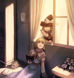 Rule 34 | 2girls, ^ ^, alice margatroid, book, bookshelf, closed eyes, doll, female focus, fo~do, framed, hat, house, kirisame marisa, multiple girls, picture frame, shanghai doll, sitting, touhou, window, witch, witch hat