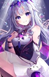 Rule 34 | + +, 1girl, absurdres, armlet, black corset, center-flap bangs, chest jewel, circlet, colored inner hair, corset, detached collar, detached sleeves, double-parted bangs, dress, gem, grey hair, hair flaps, hand jewel, hashtag-only commentary, highres, hololive, hololive english, jewel under eye, koseki bijou, koseki bijou (1st costume), long hair, medium dress, multicolored hair, pink hair, pink nails, pleated dress, purple eyes, purple gemstone, replicayunikorn, sidelocks, single detached sleeve, single sleeve, solo, strapless, strapless dress, tassel, underbust, virtual youtuber, wavy hair, white dress, white sleeves, wings