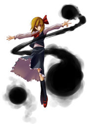 Rule 34 | 1girl, bad id, bad pixiv id, blonde hair, darkness, din (artist), din (flypaper), embodiment of scarlet devil, female focus, hair ribbon, outstretched arms, red eyes, ribbon, rumia, short hair, solo, spread arms, touhou