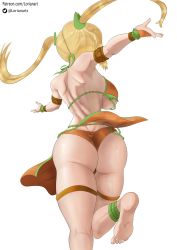 Rule 34 | 1girl, ass, back, bare shoulders, barefoot, blonde hair, bracelet, breasts, fairy tail, feet, harem outfit, highres, jewelry, large breasts, long hair, lorianarts, lucy heartfilia, solo, tagme, thigh strap, twintails