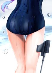 Rule 34 | 10s, 1girl, ass, ass focus, bad id, bad pixiv id, close-up, female focus, from behind, head out of frame, henet hene, i-19 (kancolle), kantai collection, one-piece swimsuit, school swimsuit, solo, swimsuit, thigh gap, thighs, waist down, water, water drop, wet