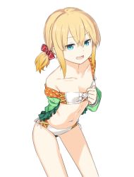 Rule 34 | 10s, 1girl, bikini, blonde hair, blue eyes, edna (tales), flat chest, highres, open mouth, rakupi, short hair, side ponytail, solo, swimsuit, tales of (series), tales of zestiria