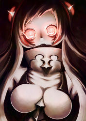 Rule 34 | 10s, 1girl, abyssal ship, airfield princess, breasts, colored skin, female focus, glowing, glowing eyes, kantai collection, large breasts, long hair, no eyebrows, red eyes, solo, white skin