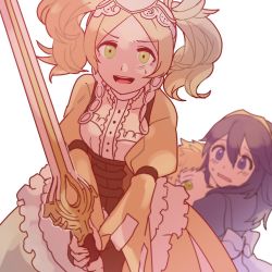Rule 34 | 1boy, 2girls, aged down, ararecoa, aunt and niece, bad id, bad twitter id, blonde hair, blue eyes, blue hair, cousins, dress, falchion (fire emblem), fire emblem, fire emblem awakening, holding, holding sword, holding weapon, lissa (fire emblem), lucina (fire emblem), mother and son, multiple girls, nintendo, owain (fire emblem), protecting, sword, twintails, weapon, yellow eyes