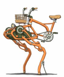 Rule 34 | bicycle, bicycle basket, engineering nonsense, externally piloted mecha, from side, gatling santouhei, highres, mecha, no humans, original, robot, simple background, vehicle focus, walker (robot), what, white background