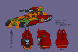 Rule 34 | 1boy, 2021, alex milne, armor, bludgeon (transformers), character sheet, decepticon, evil, full body, green armor, head, mecha, military, military vehicle, motor vehicle, official art, orange armor, purple background, red armor, red eyes, red headwear, robot, samurai, science fiction, signature, tank, tank turret, the transformers (idw), transformers