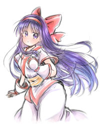 Rule 34 | 1girl, ainu clothes, breasts, fingerless gloves, gloves, hair ribbon, legs, long hair, looking at viewer, nakoruru, pants, parted lips, purple eyes, purple hair, ribbon, samurai spirits, small breasts, snk, solo, thick thighs, thighs