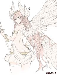 Rule 34 | 1girl, absurdly long hair, absurdres, armlet, artist name, ass, back, bare back, bracelet, breasts, butt crack, circe (fate), fate/grand order, fate (series), feathered wings, green eyes, head wings, highres, hip focus, jewelry, kuronuko neero, long hair, looking back, miniskirt, pink hair, pointy ears, serious, skirt, solo, thighhighs, very long hair, wings