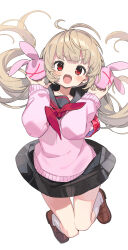 Rule 34 | 1girl, absurdres, armband, black sailor collar, black skirt, blush, brown footwear, fang, fuubuu, hair ornament, highres, light brown hair, loafers, long hair, long sleeves, looking at viewer, low twintails, natori sana, neckerchief, open mouth, pleated skirt, rabbit hair ornament, red eyes, red neckerchief, sailor collar, sana channel, shoes, simple background, skin fang, skirt, sleeves past wrists, socks, solo, twintails, very long hair, virtual youtuber, white background, white socks