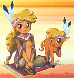 Rule 34 | 1girl, buffalo, dark skin, dual persona, little strongheart, my little pony, my little pony: equestria girls, my little pony: friendship is magic, native american, personification, tagme, uotapo
