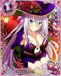 Rule 34 | 1girl, blue eyes, breasts, card (medium), chess piece, cleavage, halloween, high school dxd, highres, large breasts, long hair, looking at viewer, official art, rook (chess), rossweisse, smile