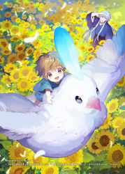 Rule 34 | 2boys, animal, bird, character request, check copyright, child, commentary request, copyright request, fantasy, from above, highres, holding, japanese clothes, looking up, male focus, multiple boys, nature, official art, original, oversized animal, riding, riding animal, riding bird, suzuki iori