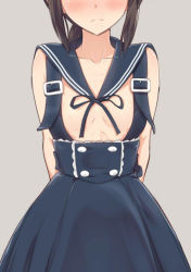Rule 34 | 10s, 1girl, areola slip, black hair, blush, breasts, fubuki (kancolle), kanden sky, kantai collection, long hair, ponytail, small breasts, solo, suspenders