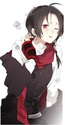 Rule 34 | 10s, 1boy, brown hair, dirty, dirty clothes, earrings, jewelry, kashuu kiyomitsu, male focus, one eye closed, personification, ponytail, red eyes, scarf, sino (sionori), solo, squiggle, tears, touken ranbu, upper body