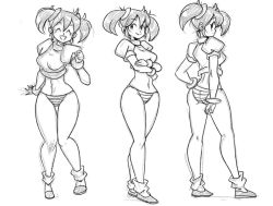 Rule 34 | 1girl, 20s, bracelet, breasts, character sheet, curvy, dated, erik96, erika-chan, full body, jewelry, long hair, looking at another, looking at viewer, medium breasts, midriff, monochrome, navel, original, panties, puffy sleeves, revealing clothes, scrunchie, shirt, shoes, short sleeves, smile, standing, striped clothes, striped panties, twintails, underwear, wide hips